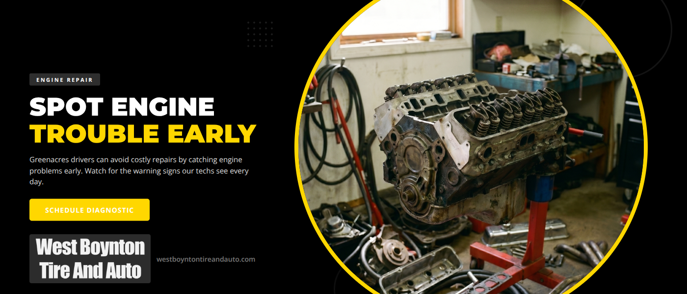 Engine repair in Greenacres, FL — West Boynton Tire and Auto technician performing a scan-tool engine diagnostic on a vehicle in South Florida summer heat